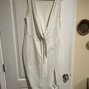 Boohoo Plus White Tie-Front Midi Dress